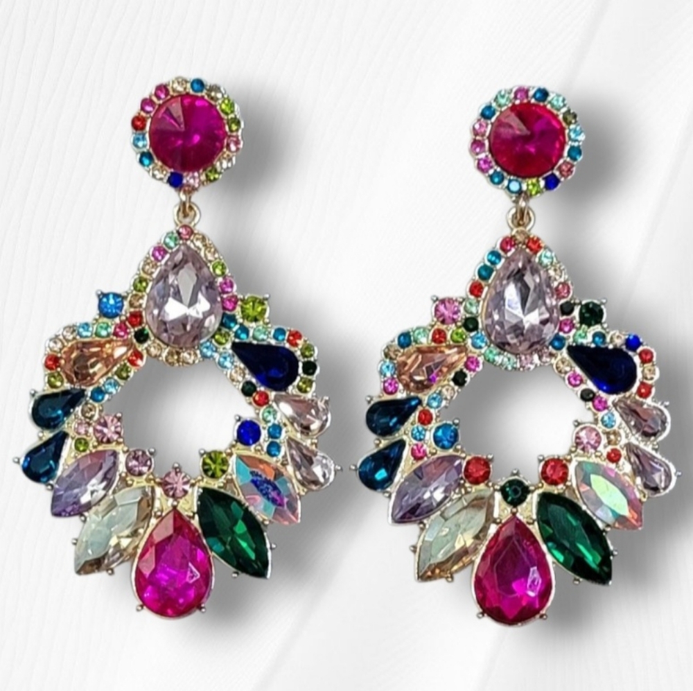 Multicolor Rhinestone Statement Drop Earrings New